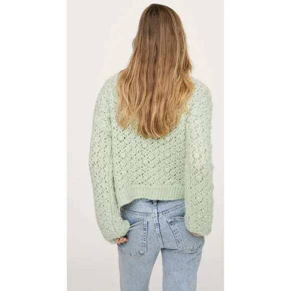 Mango Openwork‎ Cable Knit Cropped Sweater Green Women Size S - Picture 5 of 14